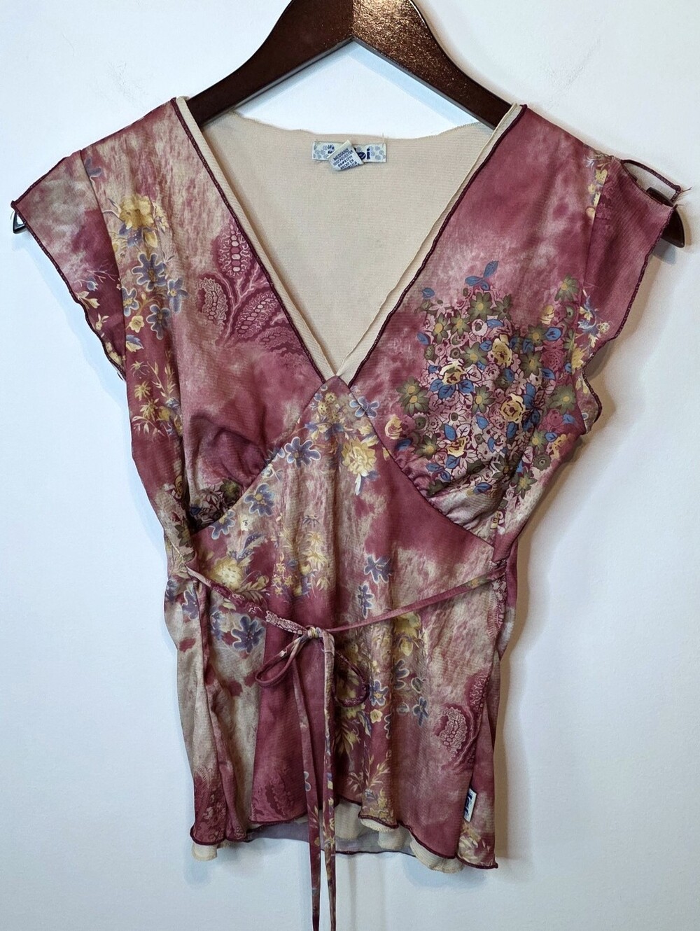 Vintage Y2K LEI Sheer Mesh Floral Paisley Babydoll Top Pink Medium Fairycore